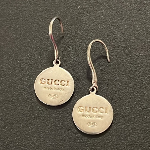 Gucci Sterling Silver Logo Medallion Disc Drop Hook Earrings - Picture 6 of 14